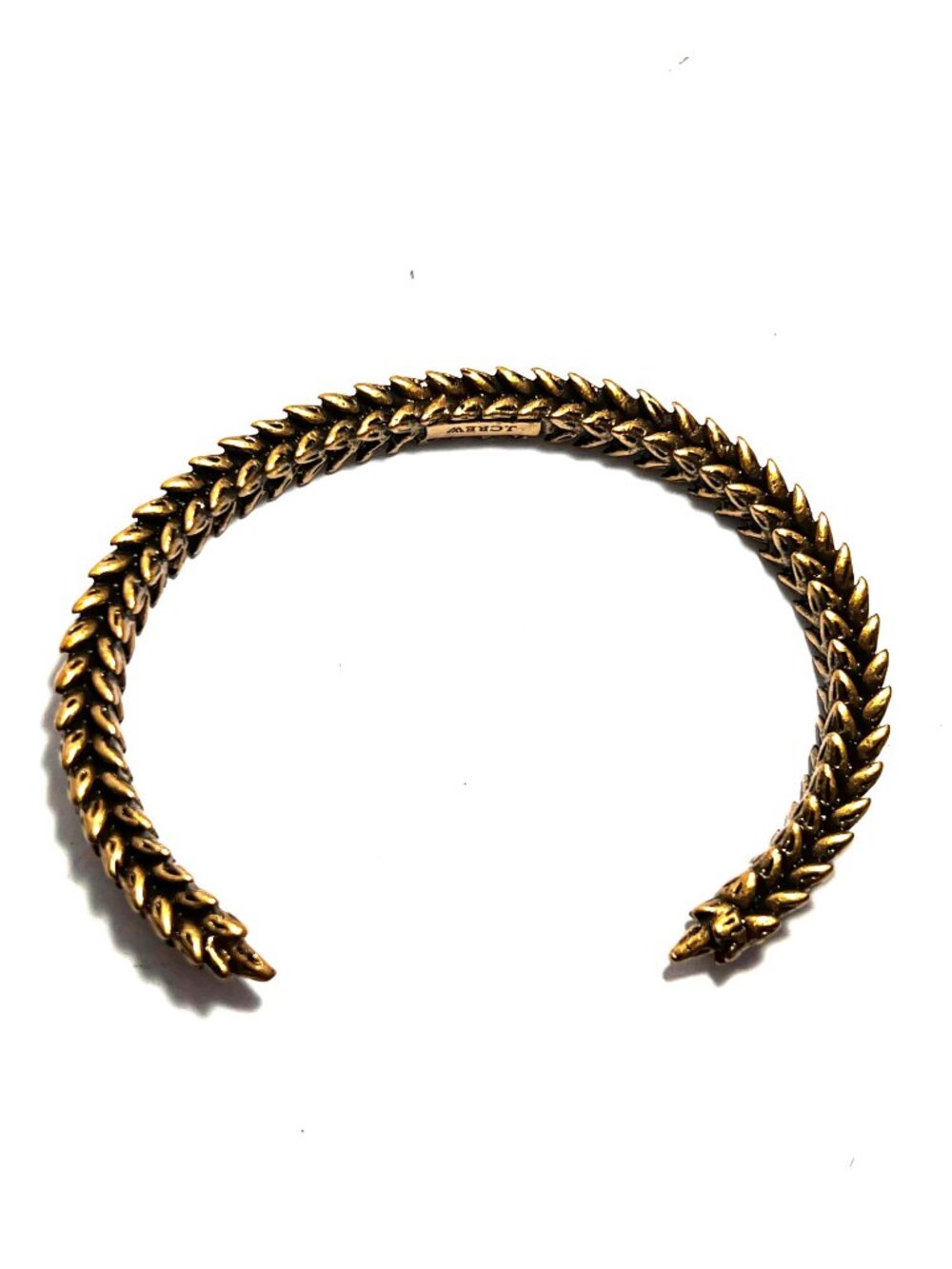 J.Crew cuff bracelet with leaf pattern Greek style gold tone textured thin